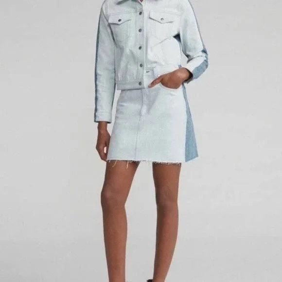 NWT Rag & Bone Two Tone Double Blue Denim Jean Moss Skirt 26 - Picture 1 of 15